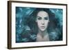 Surreal Mermaid Woman Portrait Surrounded by Fishes, Composite Photo-coka-Framed Photographic Print