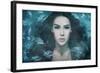 Surreal Mermaid Woman Portrait Surrounded by Fishes, Composite Photo-coka-Framed Photographic Print