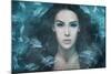 Surreal Mermaid Woman Portrait Surrounded by Fishes, Composite Photo-coka-Mounted Photographic Print