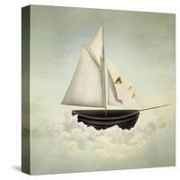 Surreal Vessel above the Clouds with Full Sail and a Sail with a Female Face-Valentina Photos-Stretched Canvas