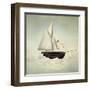 Surreal Vessel above the Clouds with Full Sail and a Sail with a Female Face-Valentina Photos-Framed Art Print
