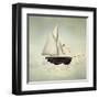 Surreal Vessel above the Clouds with Full Sail and a Sail with a Female Face-Valentina Photos-Framed Art Print