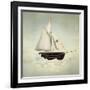 Surreal Vessel above the Clouds with Full Sail and a Sail with a Female Face-Valentina Photos-Framed Art Print