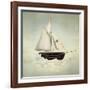 Surreal Vessel above the Clouds with Full Sail and a Sail with a Female Face-Valentina Photos-Framed Art Print