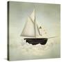 Surreal Vessel above the Clouds with Full Sail and a Sail with a Female Face-Valentina Photos-Stretched Canvas