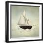 Surreal Vessel above the Clouds with Full Sail and a Sail with a Female Face-Valentina Photos-Framed Art Print