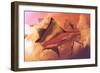 Surreal World Concept Showing Diver and Manta Rays Flying in the Cloudy Sky,Illustration Painting-Tithi Luadthong-Framed Art Print