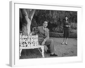 Surrealist Artist Salvador Dali with His Wife Gala in a Garden-Martha Holmes-Framed Premium Photographic Print