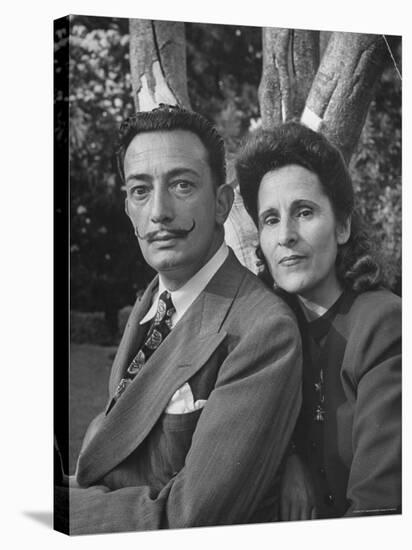 Surrealist Artist Salvador Dali with His Wife Gala in a Garden-Martha Holmes-Stretched Canvas