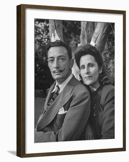 Surrealist Artist Salvador Dali with His Wife Gala in a Garden-Martha Holmes-Framed Premium Photographic Print