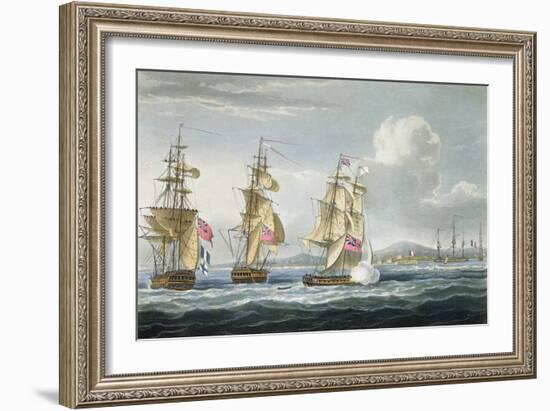 Surrender of Tamatave, Engraved Sutherland, The Naval Chronology of Great Britain, c.1820-Thomas Whitcombe-Framed Giclee Print