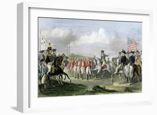 Surrender of the British Army under Lord Cornwallis at Yorktown, c.1781-null-Framed Giclee Print