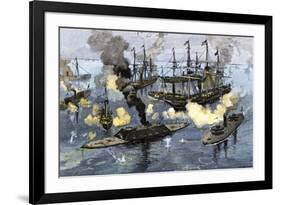 Surrender of the Confederate Ironclad, Tennessee, Battle of Mobile Bay, c.1864-null-Framed Giclee Print