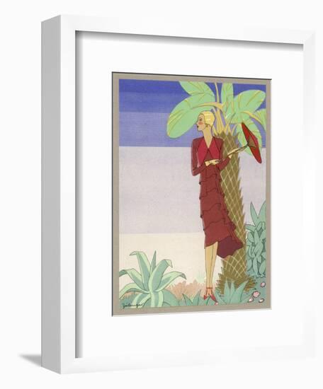 Surrounded by Exotic Vegetation She Stands Primly with Her Parasol-Zeilinger-Framed Art Print