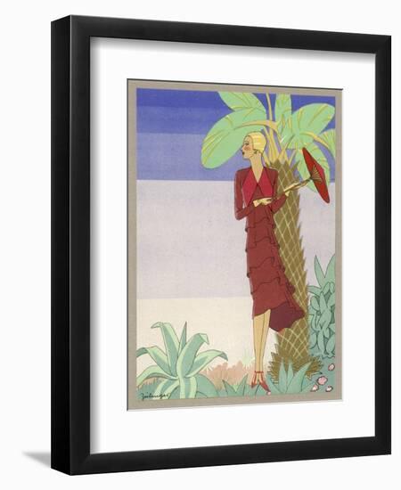 Surrounded by Exotic Vegetation She Stands Primly with Her Parasol-Zeilinger-Framed Art Print