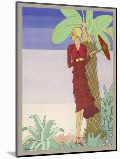 Surrounded by Exotic Vegetation She Stands Primly with Her Parasol-Zeilinger-Mounted Art Print