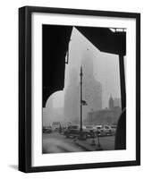 Surrounding the City in Fog, with City Hall and Woolworth Building in Background-Walter Sanders-Framed Photographic Print