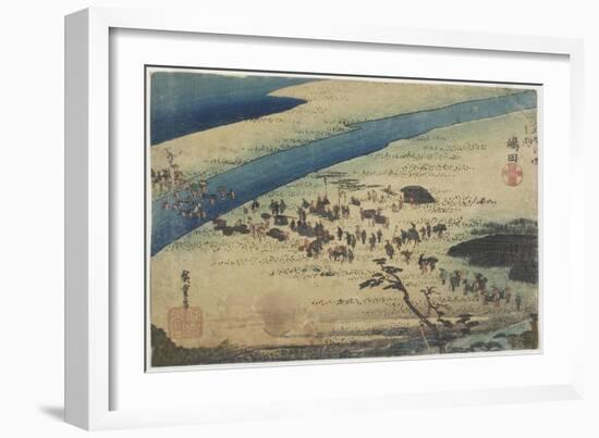 Suruga Bank of Oi River at Shimada, C. 1833-Utagawa Hiroshige-Framed Giclee Print
