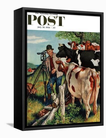 "Surveying the Cow Pasture" Saturday Evening Post Cover, July 28, 1956-Amos Sewell-Framed Stretched Canvas