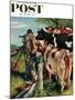 "Surveying the Cow Pasture" Saturday Evening Post Cover, July 28, 1956-Amos Sewell-Mounted Giclee Print