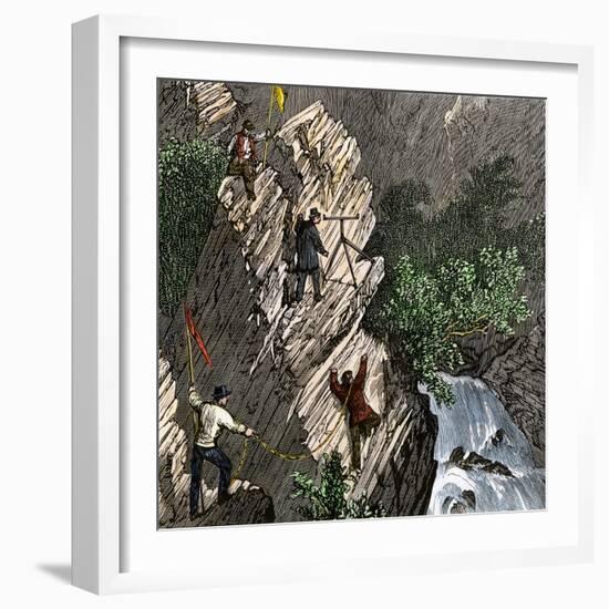 Surveying the Route for the Transcontinental Railroad Through Humboldt Pass, Sierra Nevada-null-Framed Giclee Print