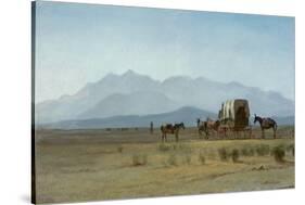 Surveyor's Wagon in the Rockies, C.1859 (Oil on Paper Mounted on Masonite)-Albert Bierstadt-Stretched Canvas