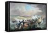 Survivors from a shipwreck off the Isle of Wight being rescued by the crew of HMS Juno, 1800-Robert Dodd-Framed Stretched Canvas