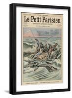 Survivors from the "Tahitienne" Wrecked in the Pacific are Attacked by Sharks-null-Framed Art Print