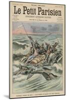 Survivors from the "Tahitienne" Wrecked in the Pacific are Attacked by Sharks-null-Mounted Art Print