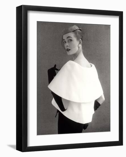 Susan Abraham in a John Cavanagh Tiered Evening Jacket, Dress and Hat, 1954-John French-Framed Giclee Print