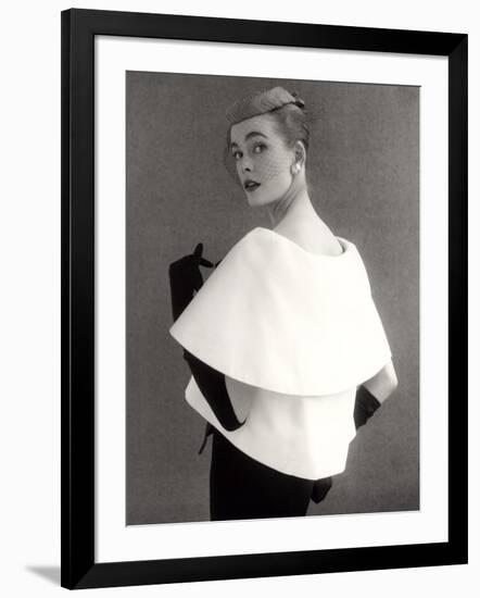 Susan Abraham in a John Cavanagh Tiered Evening Jacket, Dress and Hat, 1954-John French-Framed Giclee Print