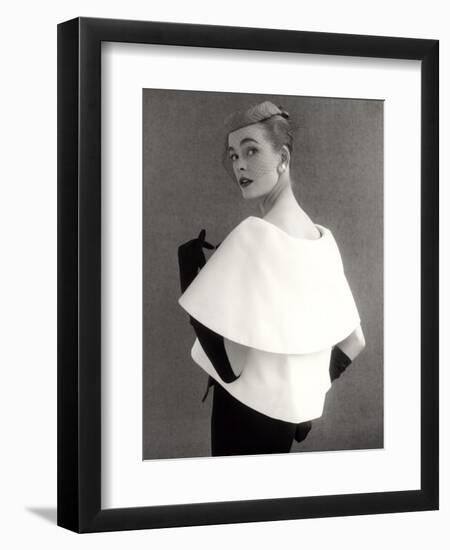 Susan Abraham in a John Cavanagh Tiered Evening Jacket, Dress and Hat, 1954-John French-Framed Premium Giclee Print