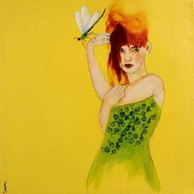 Redhead in Green Dress with Dragonfly, 2016