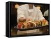 Sushi Chef Presents a Plate of Various Seafood Sushi, Japan, Asia-Aaron McCoy-Framed Stretched Canvas