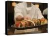 Sushi Chef Presents a Plate of Various Seafood Sushi, Japan, Asia-Aaron McCoy-Stretched Canvas
