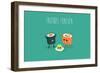 Sushi Roll and Wasabi. Japanese Food. Vector Cartoon. Friends Forever. Comic Characters.-Serbinka-Framed Art Print