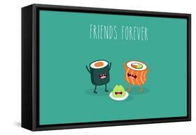 Sushi Roll and Wasabi. Japanese Food. Vector Cartoon. Friends Forever. Comic Characters.-Serbinka-Framed Stretched Canvas