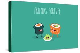 Sushi Roll and Wasabi. Japanese Food. Vector Cartoon. Friends Forever. Comic Characters.-Serbinka-Stretched Canvas