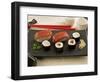 Sushi (Salmon Nigiri and Norimaki), Wasabi Cream and Pickled Sushi Ginger Slice, Japan-Nico Tondini-Framed Photographic Print