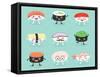 Sushi Set, Cute Sushi Set, Japanese Food, Sushi Icons, Vector Cartoon. Cartoon Characters, Vector I-What's My Name-Framed Stretched Canvas