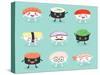 Sushi Set, Cute Sushi Set, Japanese Food, Sushi Icons, Vector Cartoon. Cartoon Characters, Vector I-What's My Name-Stretched Canvas