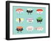 Sushi Set, Cute Sushi Set, Japanese Food, Sushi Icons, Vector Cartoon. Cartoon Characters, Vector I-What's My Name-Framed Art Print