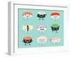 Sushi Set, Cute Sushi Set, Japanese Food, Sushi Icons, Vector Cartoon. Cartoon Characters, Vector I-What's My Name-Framed Art Print