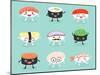 Sushi Set, Cute Sushi Set, Japanese Food, Sushi Icons, Vector Cartoon. Cartoon Characters, Vector I-What's My Name-Mounted Art Print