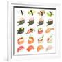 Sushi Set - Different Types Of Sushes Isolated On White Background-heckmannoleg-Framed Art Print