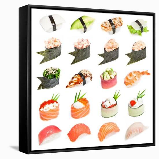 Sushi Set - Different Types Of Sushes Isolated On White Background-heckmannoleg-Framed Stretched Canvas