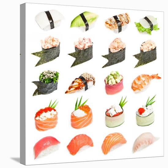 Sushi Set - Different Types Of Sushes Isolated On White Background-heckmannoleg-Stretched Canvas