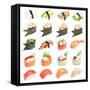 Sushi Set - Different Types Of Sushes Isolated On White Background-heckmannoleg-Framed Stretched Canvas