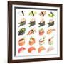 Sushi Set - Different Types Of Sushes Isolated On White Background-heckmannoleg-Framed Art Print