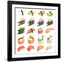 Sushi Set - Different Types Of Sushes Isolated On White Background-heckmannoleg-Framed Art Print